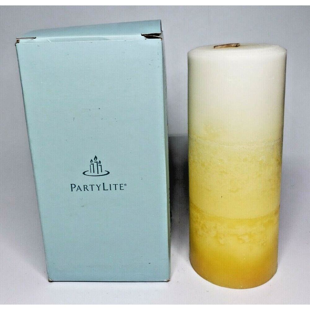 PartyLite Mottled Layered 3 x 7 Pillar Candle New Box Ginger Lemon P6C/M37167